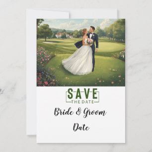 Invitación Boda de Golf con novia y novio en la casa club