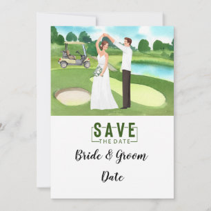Invitación Boda de golf con novia y novio en la casa club