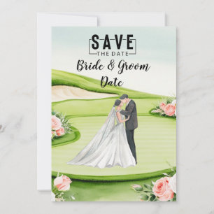 Invitación Boda de golf con novia y novio en verde