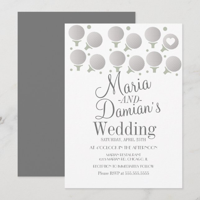 Invitación Boda de Golf Deportes Puntos y Tees (Anverso / Reverso)