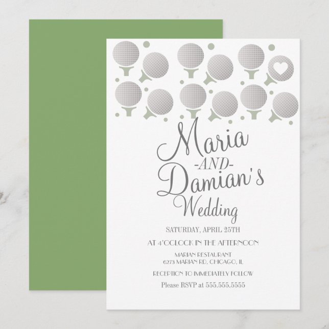 Invitación Boda de Golf Deportes Puntos y Tees (Anverso / Reverso)
