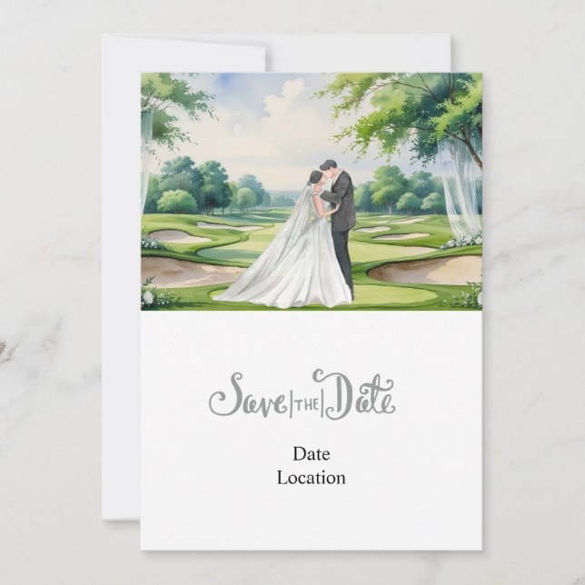 Invitación Boda de Golf Save the Date con tema de Golf  (Anverso)