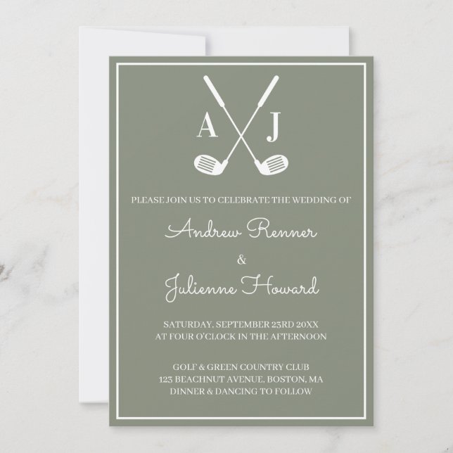 Invitación Boda de Golf Verde Salvia (Anverso)