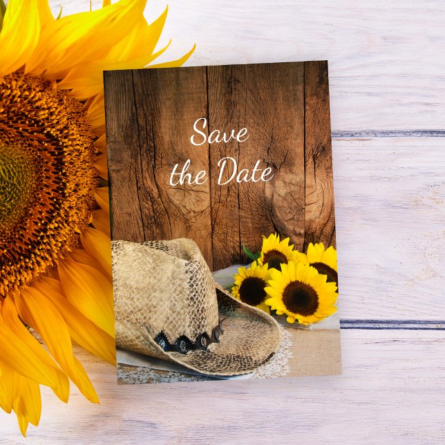 Invitación Boda de Gorra Cowboy Sunflowers Barn Wedding Salva (Subido por el creador)