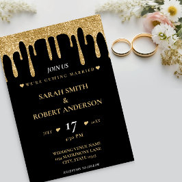 Invitación Boda de goteo de Purpurina negro y dorado