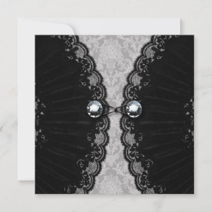 Invitación Boda de Gótico con aspecto de encaje negro y diama
