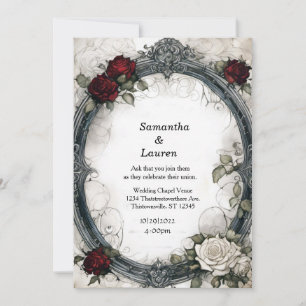 Invitación Boda de Gótico con marco de rosas rojas de color d