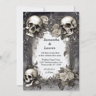 Invitación Boda de Gótico con marco de Skulls de color de agu