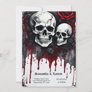 Invitación Boda de Gótico de cráneos y Rosas grandes