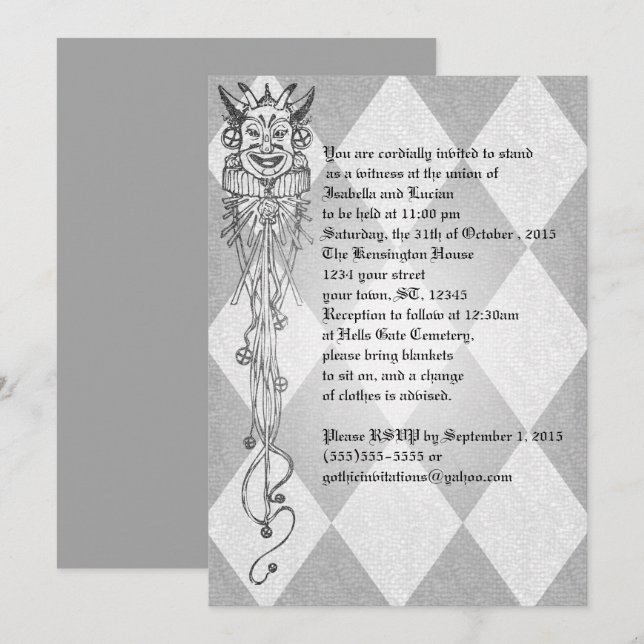 Invitación Boda de Gótico de Jester Diamonds Medieval (Anverso / Reverso)