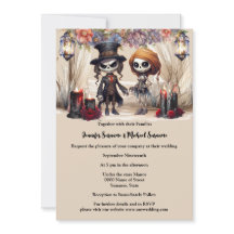 Boda de gótico de pareja de novios con cadáver