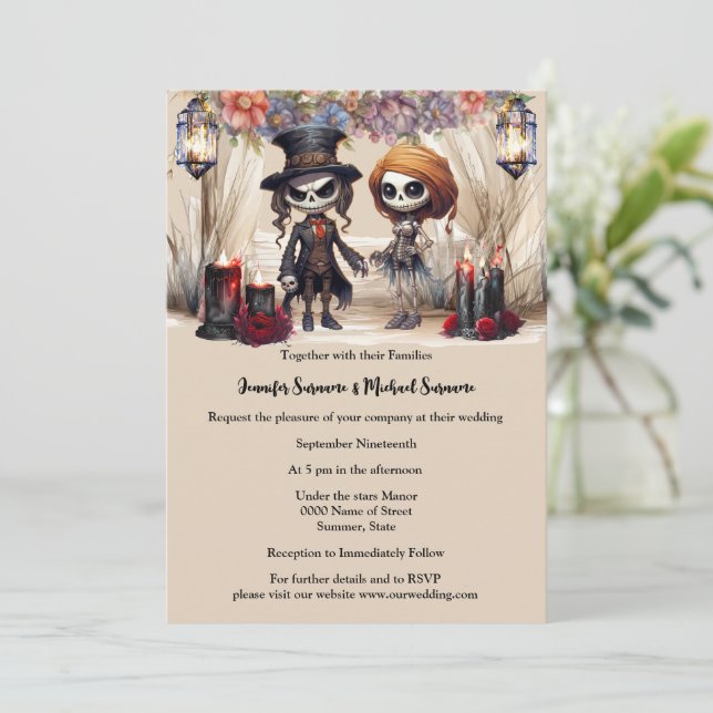Invitación Boda de gótico de pareja de novios con cadáver (Anverso de pie)