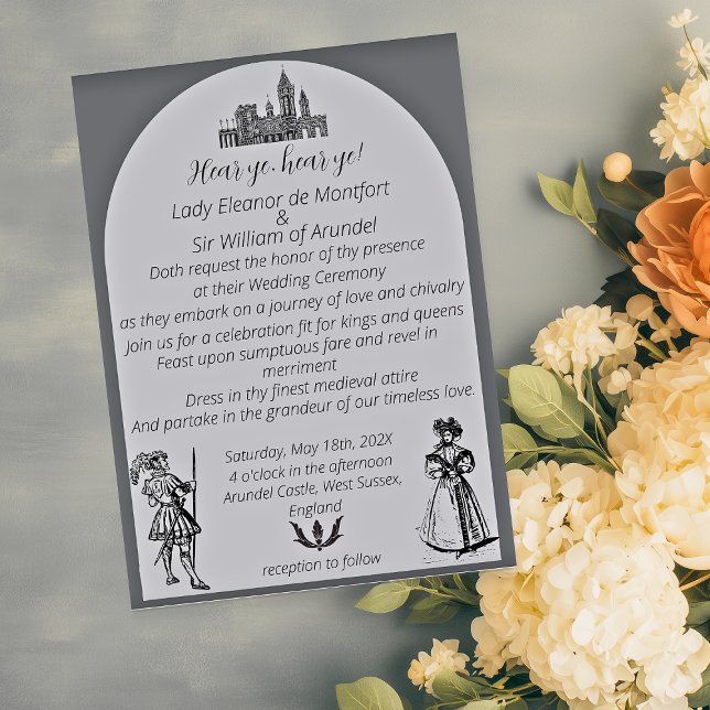 Invitación Boda de grabaciones en arco de renacimiento mediev (Medieval Renaissance Arched Engraving Wedding Invitations)