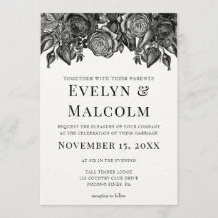 Invitación Boda de grabado de origen blanco y negro