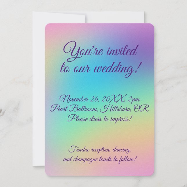 Invitación Boda de gradiente de arcoiris Pastel (Anverso)