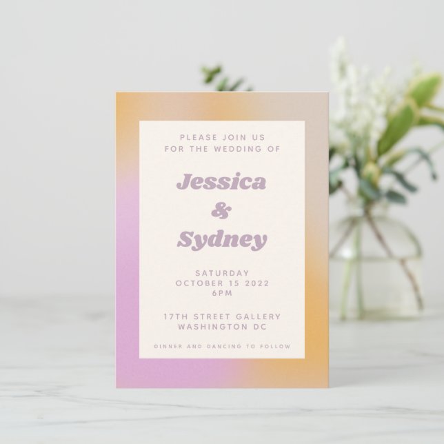 Invitación Boda de gradiente de Naranja rosa abstracto modern (Anverso de pie)