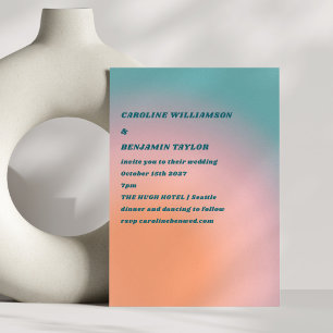 Invitación Boda de gradiente de Naranja rosa Verde azulado de