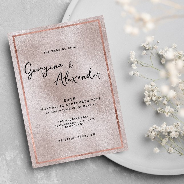 Invitación boda de gradiente de purpurina rosa elegante de mo (Chic elegant rose gold glitter gradient wedding)