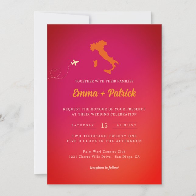 Invitación Boda de gradiente del cielo de verano italiano Nar (Anverso)