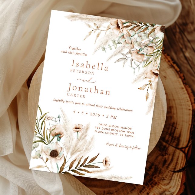 Invitación Boda de Grado Boho Rustic Floral Pampas (Subido por el creador)