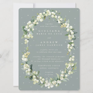 Invitación Boda de gran copo de nieve verde + eucalipto