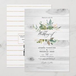 Invitación Boda de granero campestre con código QR RSVP y veg
