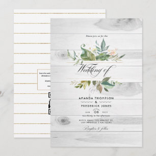 Invitación Boda de granero campestre con código QR RSVP y veg