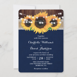 Invitación Boda de granero de girasol azul de la Marina Rusa