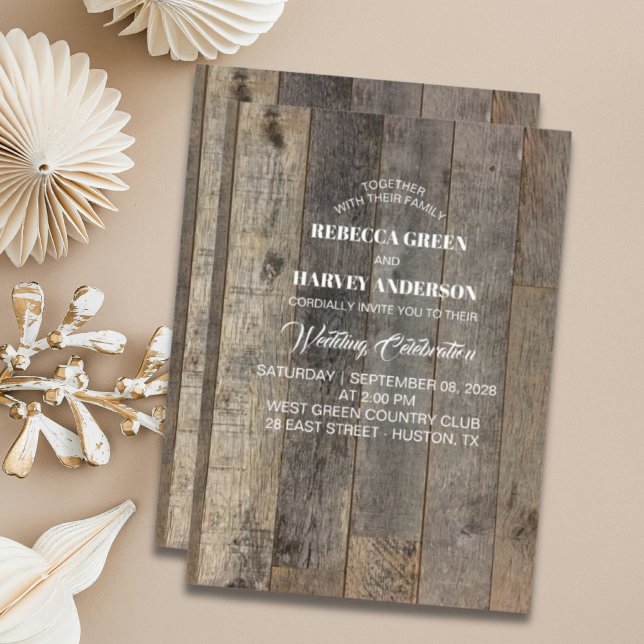 Invitación boda de granero de grano de leña rústico occidenta (rustic western country woodgrain barn wedding invitation)