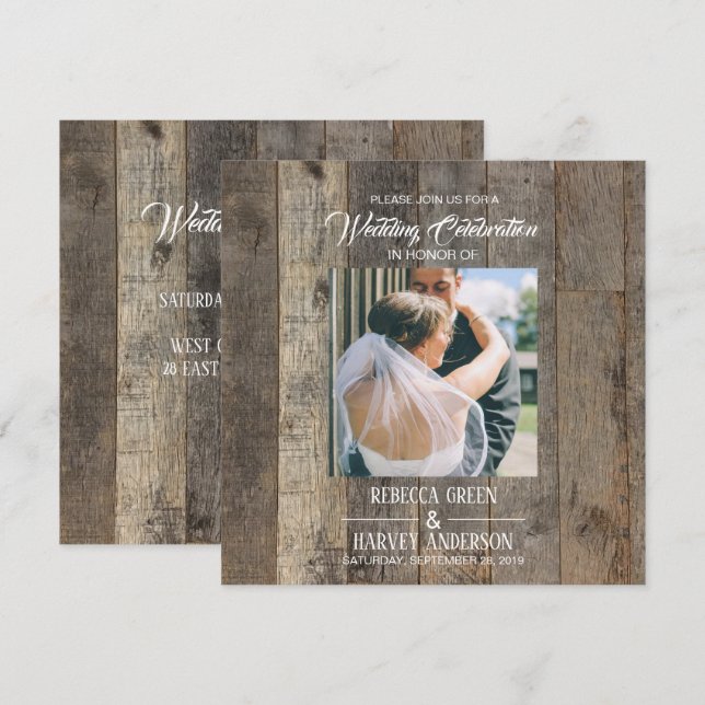 Invitación boda de granero de grano de leña rústico occidenta (Anverso / Reverso)