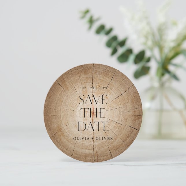 Invitación Boda de granero de madera rústica salva la fecha (Anverso de pie)