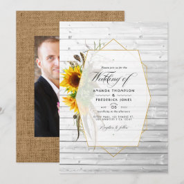 Invitación Boda de granero geométrico rústico de girasoles al