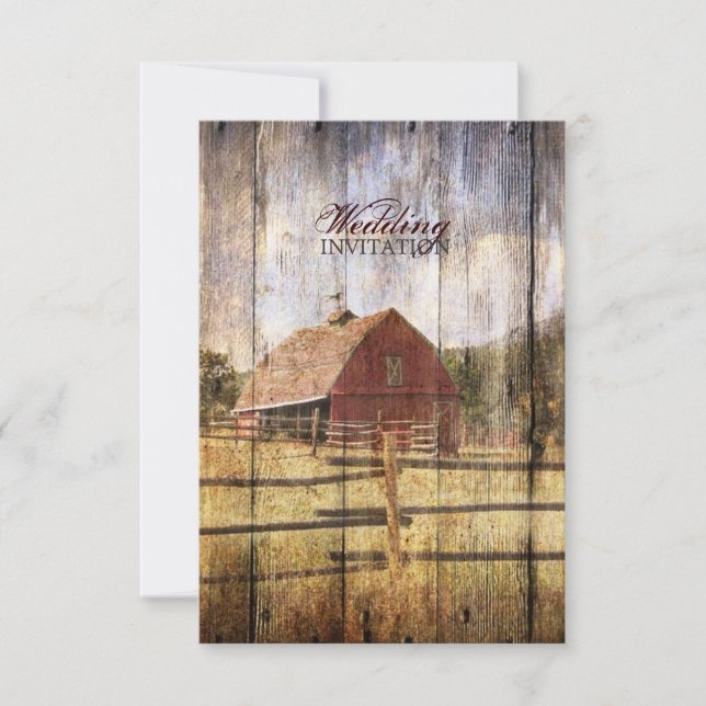 Invitación boda de granero rojo de campo rústico del otoño oc (Anverso)
