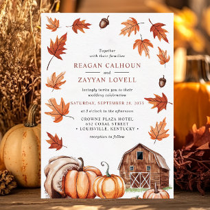 Invitación Boda de granero rústico bellotas hojas de otoño