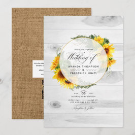 Invitación Boda de granero rústico de campo de girasoles códi