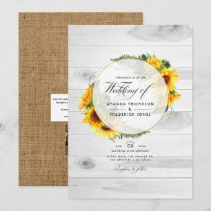 Invitación Boda de granero rústico de campo de girasoles códi