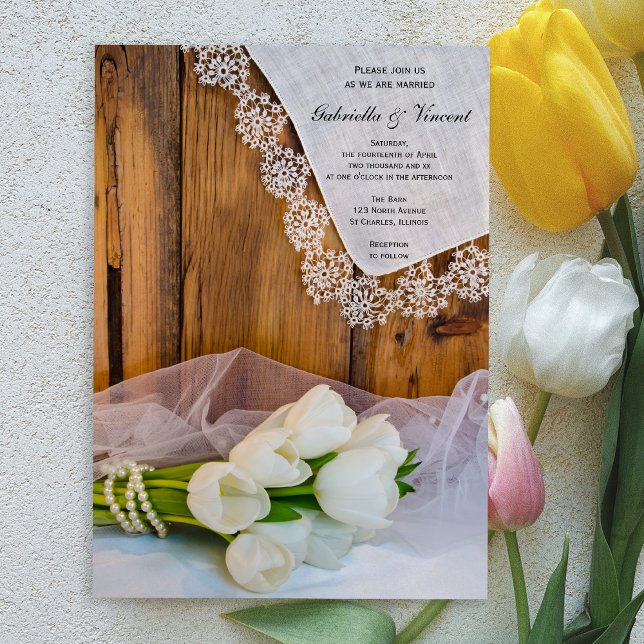 Invitación Boda de granero rústico de tulipanes blancos (Subido por el creador)