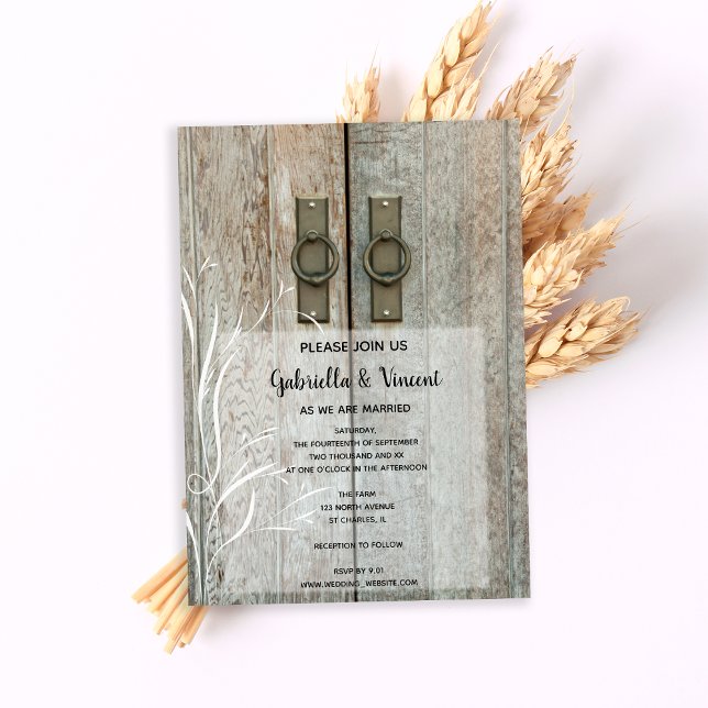 Invitación Boda de granja de campo de puertas de doble graner (This Barn Door Wedding Invitation is perfect inspo for your country farm or ranch marriage ceremony.)