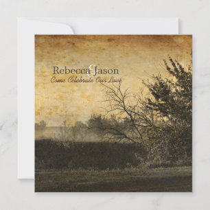 Invitación boda de granja rústica de árboles de otoño del paí