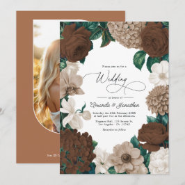 Invitación Boda de grano de cacao, taupe de champiñones y cre