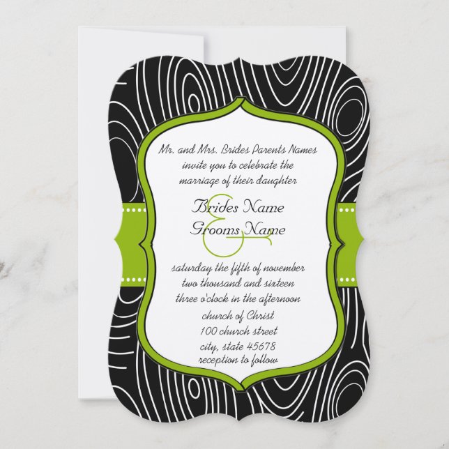 Invitación Boda de grano de madera verde verde de Apple Black (Anverso)