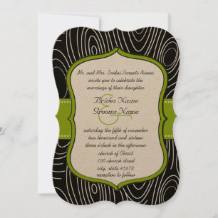 Invitación Boda de grano de madera verde verde de Apple Black
