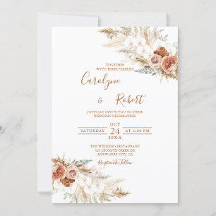 Invitación Boda De Grasa De Pampas Florales Silenciadas Todo