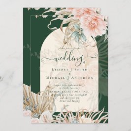 Invitación Boda de Grasa Emerald Green BOHO Peach Pampas