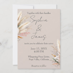 Invitación Boda de Grasa Light Taupe Boho Pampas