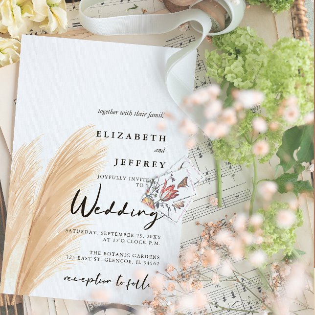 Invitación Boda De Grasa Rustic Neutral Earthy Boho Pampas (Subido por el creador)
