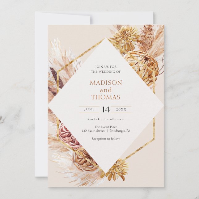 Invitación Boda de Grass Bohemian Pampas (Anverso)