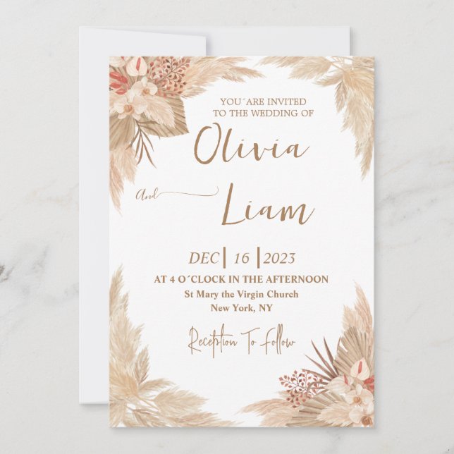 Invitación Boda de Grass Boho Pampas (Anverso)