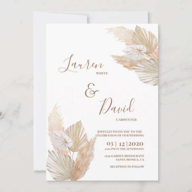 Invitación Boda de Grass Boho Pampas (Anverso)
