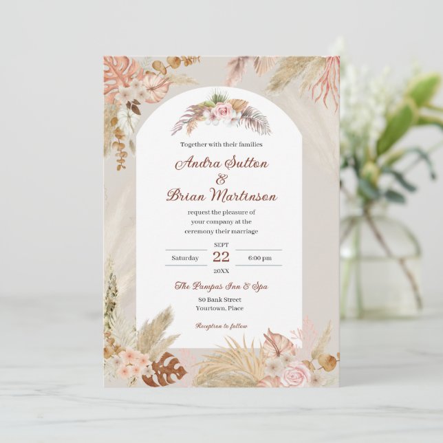Invitación Boda de Grass Boho Pampas (Anverso de pie)